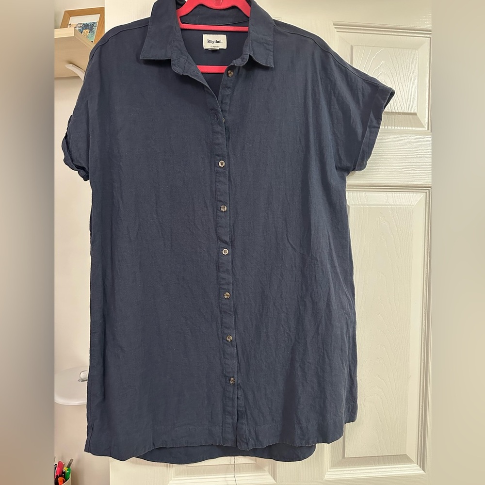 Rhythm Dark Blue Button-Up Dress